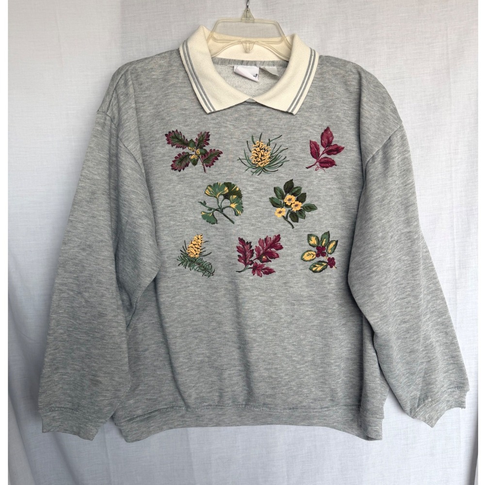 Vintage Bobbie Brooks Grandma Cottagecore Sweatshirt Grey Cozy Fall 1X 2X